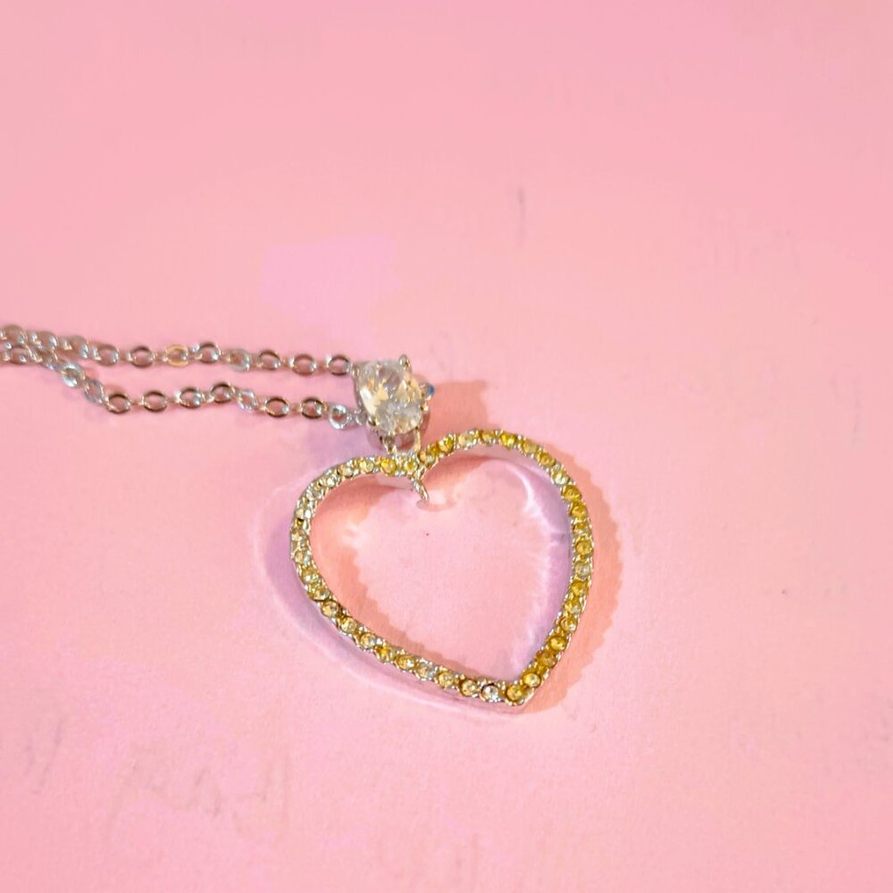 Silver Tone Pave Heart Pendant Necklace 18" Women's Solitaire CZ Jewelry
